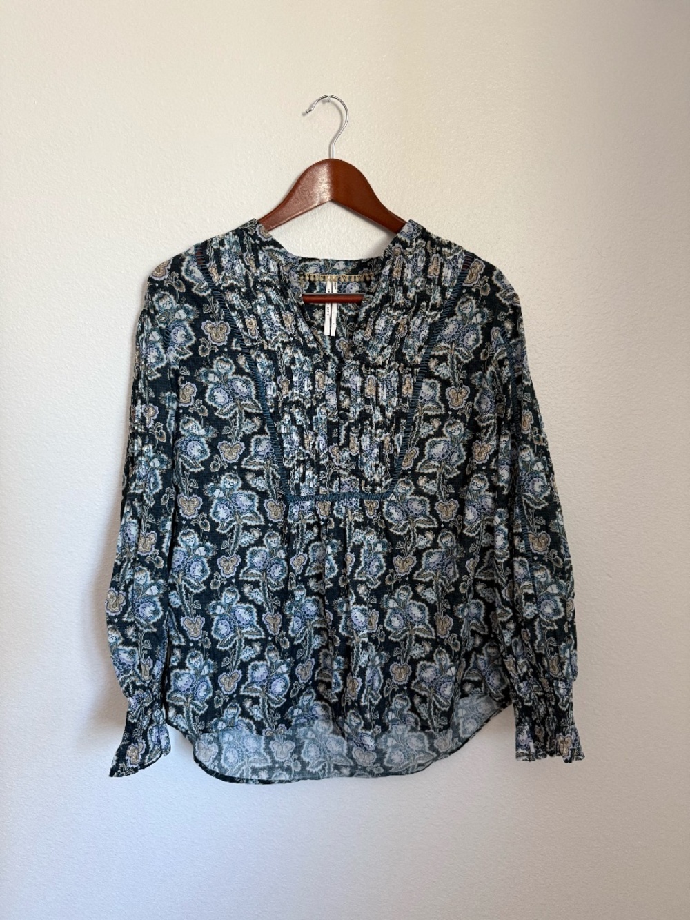 Anthropologie 100% Cotton Blue Paisley Boho Blouse